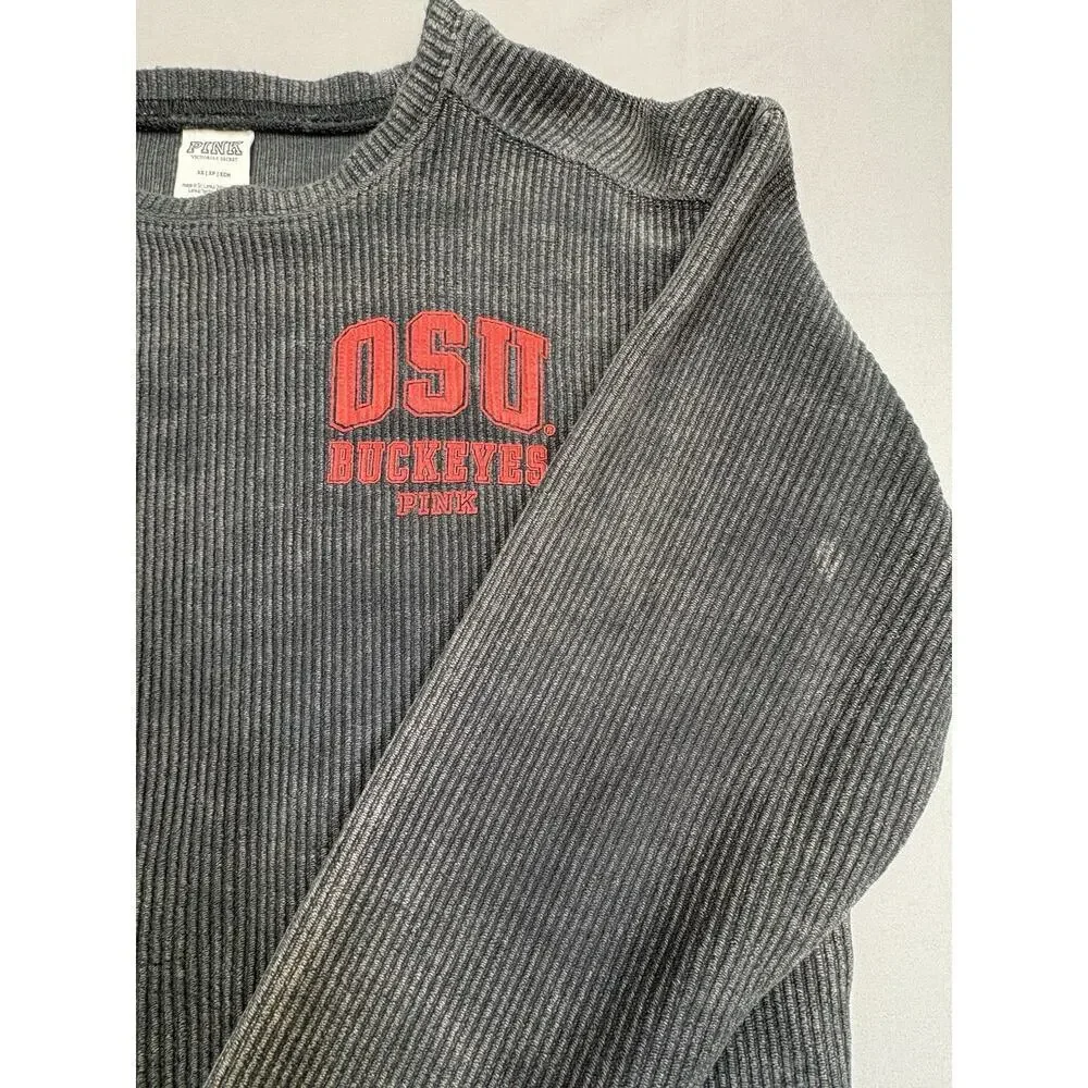 Pink OSU Ohio State Buckeyes Ribbed Campus Crewneck XS Long Sleeve Pullover - Picture 6 of 8